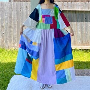 Handmade Quilted Patchwork Colorblock Dress SKU 07294